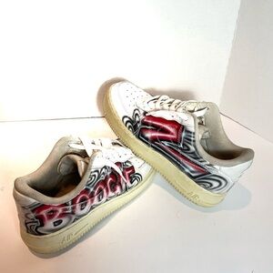 Custom Airbrushed Air Force One with Red and Black Design Men Size 6